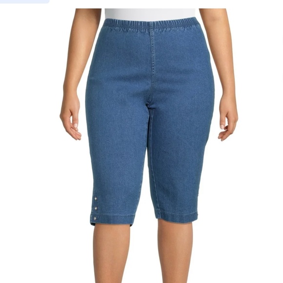 Just My Size Women’s Plus Bling Tab Med. Stonewash Stone Capri Pants 1X (16W) - Picture 6 of 13